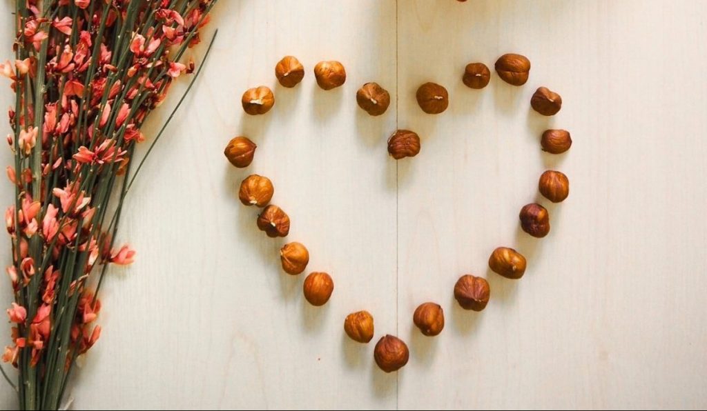 Cuore fatto di nocciole rappresenta la direzione del cuore e Kokoro giapponese