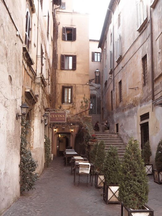 Vicolo di San Simeone Via dei Coronari Roma piante rampicanti facciate ocra