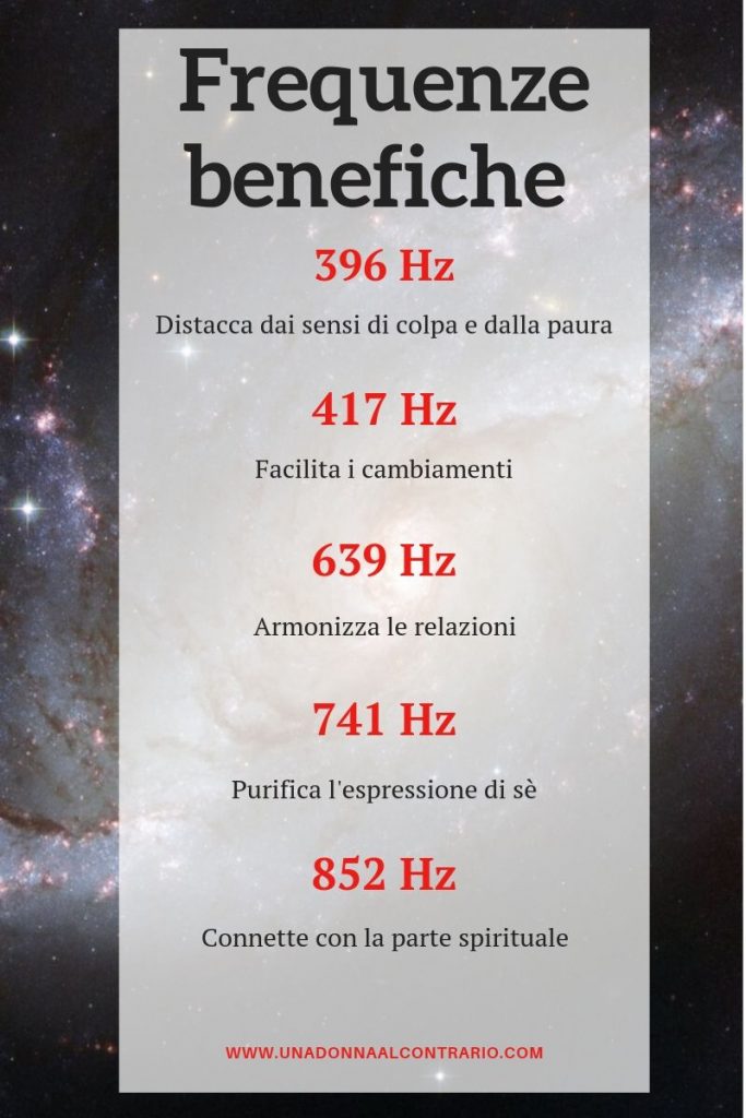 Tabella completa frequenze Solfeggio 396 417 528 639 741 852 Hz benefici e applicazioni