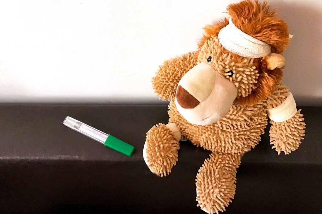 Leone di peluche ferito con cerotti: metafora visiva delle cinque ferite dell’anima
