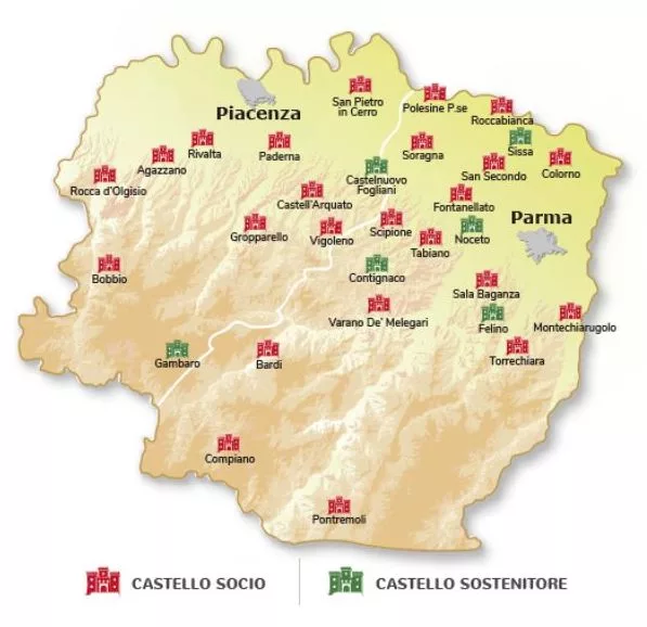Mappa castelli del Ducato di Parma e Piacenza